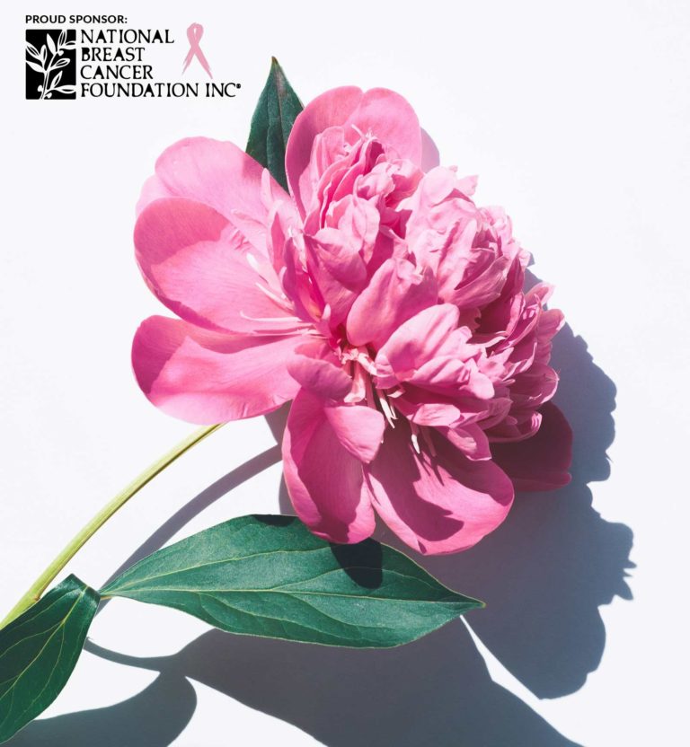 Pink peony with National Breast Cancer Foundation logo