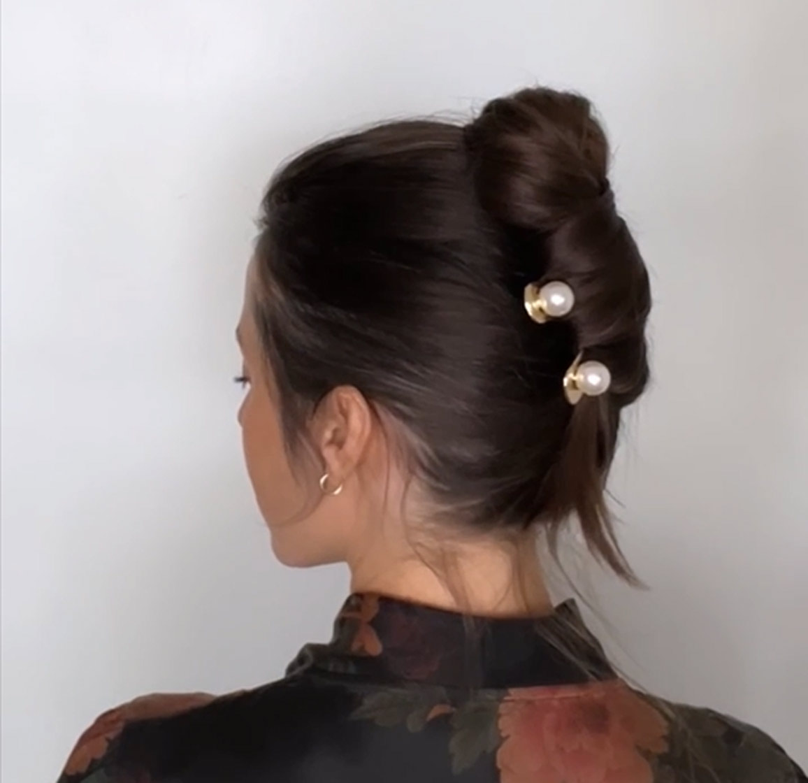 chignon hairstyle with Leonor Greyl Holiday Gift Set hair pins